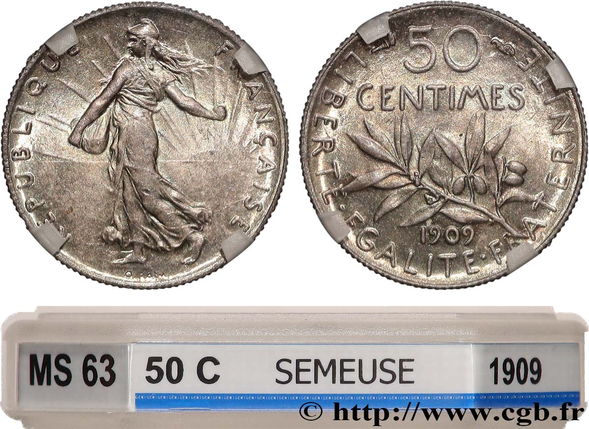 50 centimes Semeuse 1909  F.190/16 SPL63 GENI