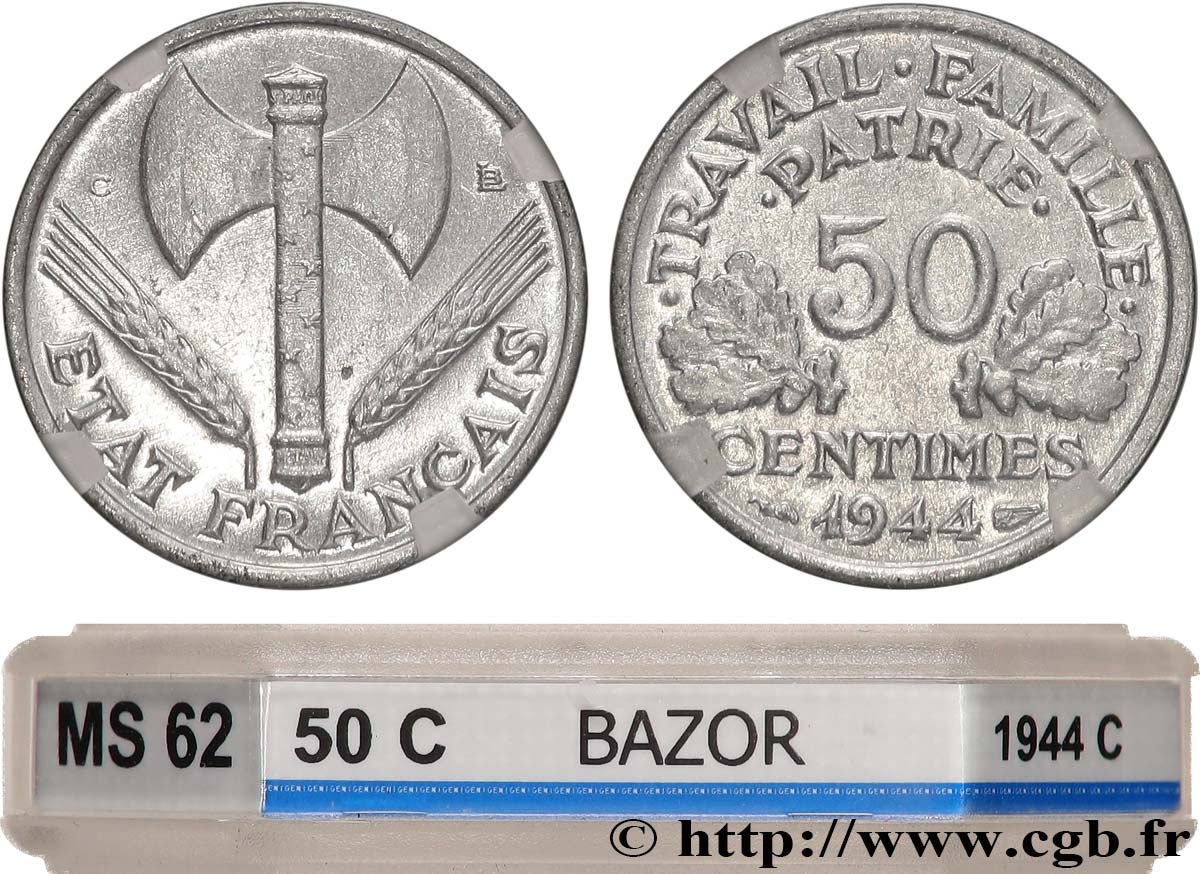 50 centimes Francisque, légère 1944 Castelsarrasin F.196/6 SUP62 GENI