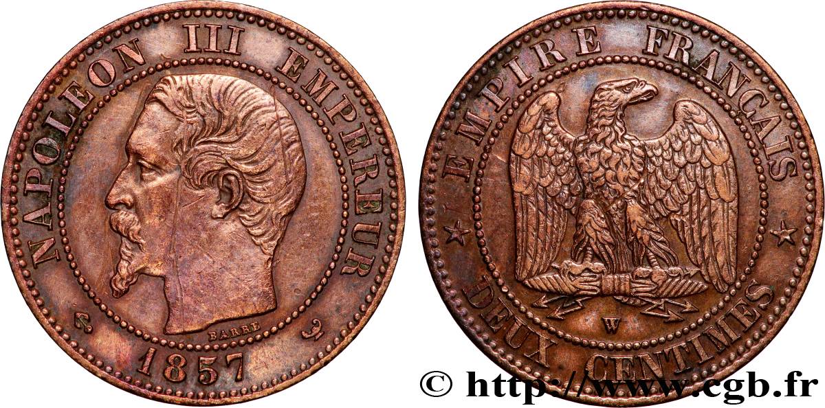 Deux centimes Napoléon III, tête nue 1857 Lille F.107/51 BB 