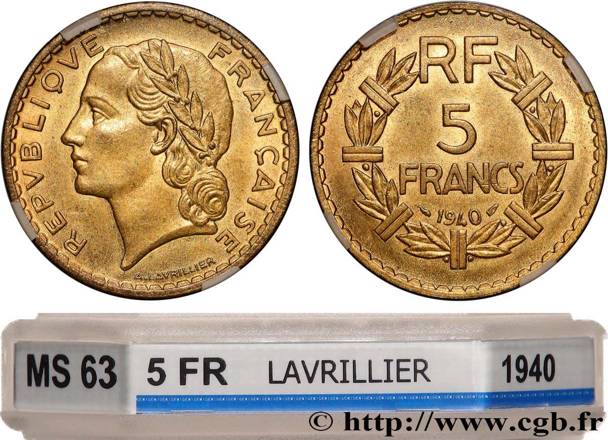 5 francs Lavrillier, bronze-aluminium 1940  F.337/4 SPL63 GENI