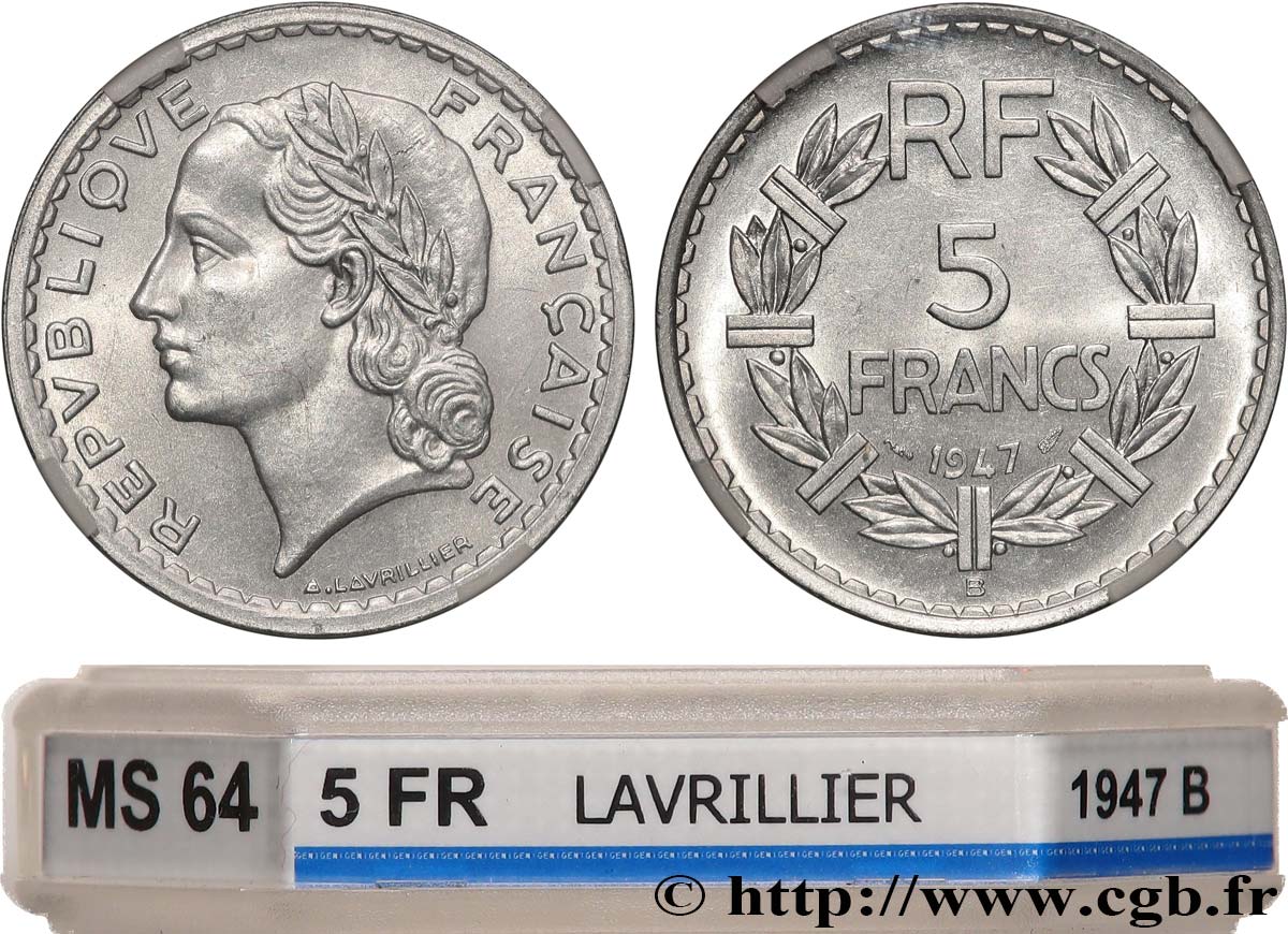 5 francs Lavrillier, aluminium 1947 Beaumont-Le-Roger F.339/11 SPL64 GENI