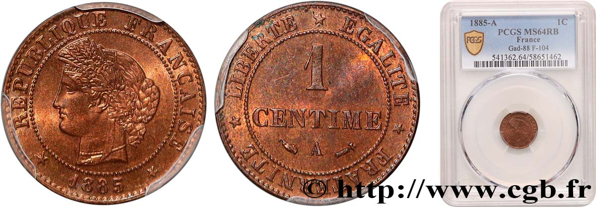 1 centime Cérès 1885 Paris F.104/12 SPL64 PCGS