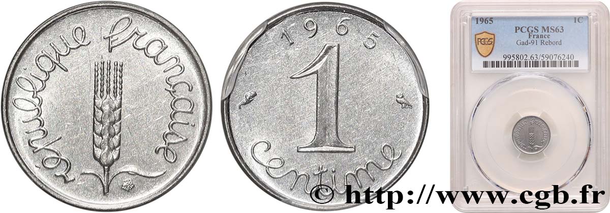 1 centime Épi, avec rebord 1965 Paris F.106/11 SPL63 PCGS