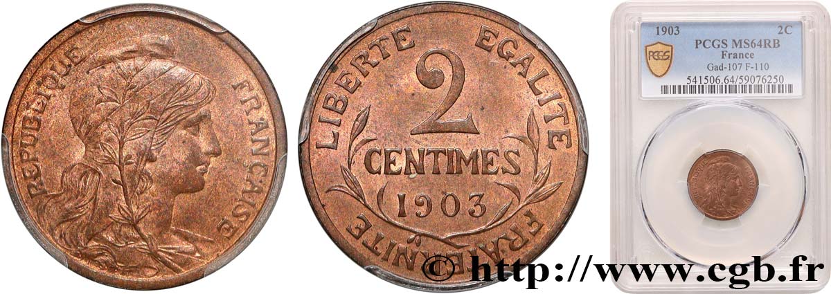 2 centimes Daniel-Dupuis 1903 Paris F.110/8 SPL64 PCGS