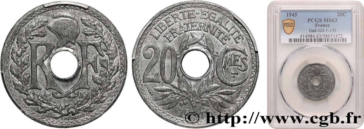 20 centimes Lindauer 1945  F.155/2 SC63 PCGS