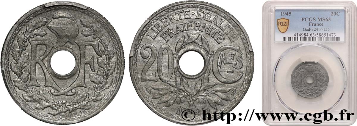 20 centimes Lindauer 1945  F.155/2 MS63 PCGS