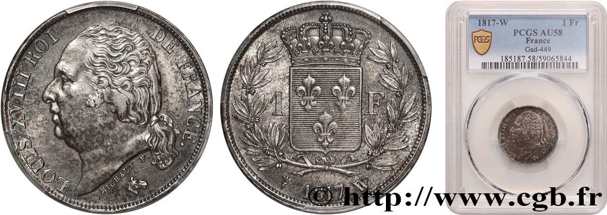 1 franc Louis XVIII 1817 Lille F.206/17 SUP58 PCGS