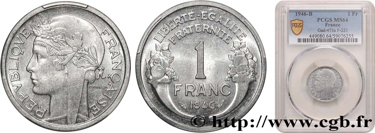 1 franc Morlon, légère 1946 Beaumont-Le-Roger F.221/10 SPL64 PCGS
