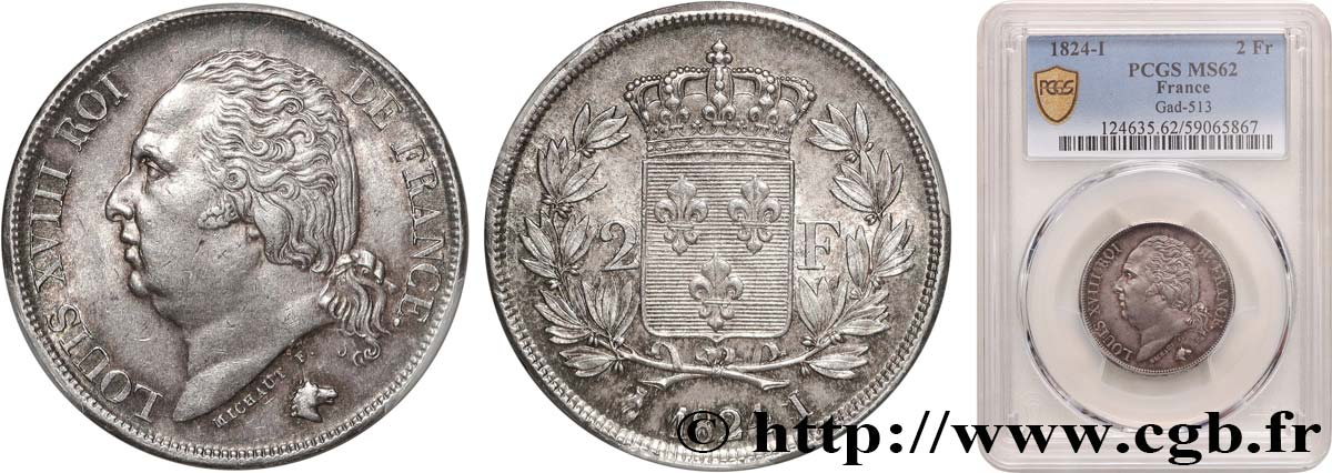 2 francs Louis XVIII 1824 Limoges F.257/56 SUP62 PCGS
