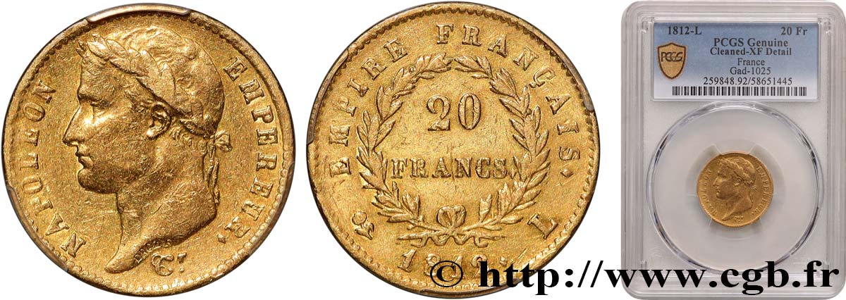 20 francs or Napoléon tête laurée, Empire français 1812 Bayonne F.516/24 MBC PCGS