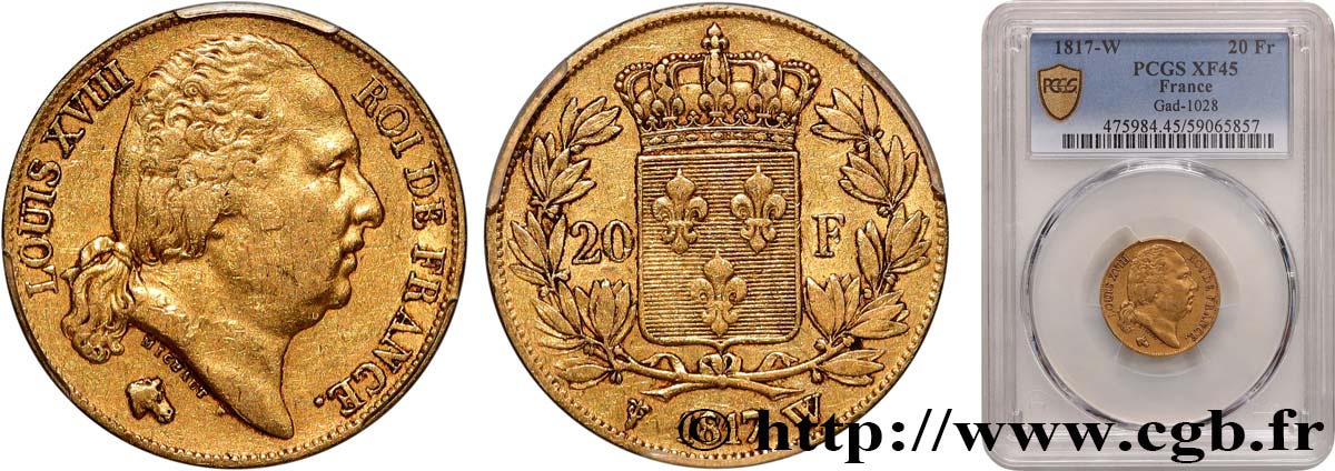20 francs or Louis XVIII, tête nue 1817 Lille F.519/9 TTB45 PCGS