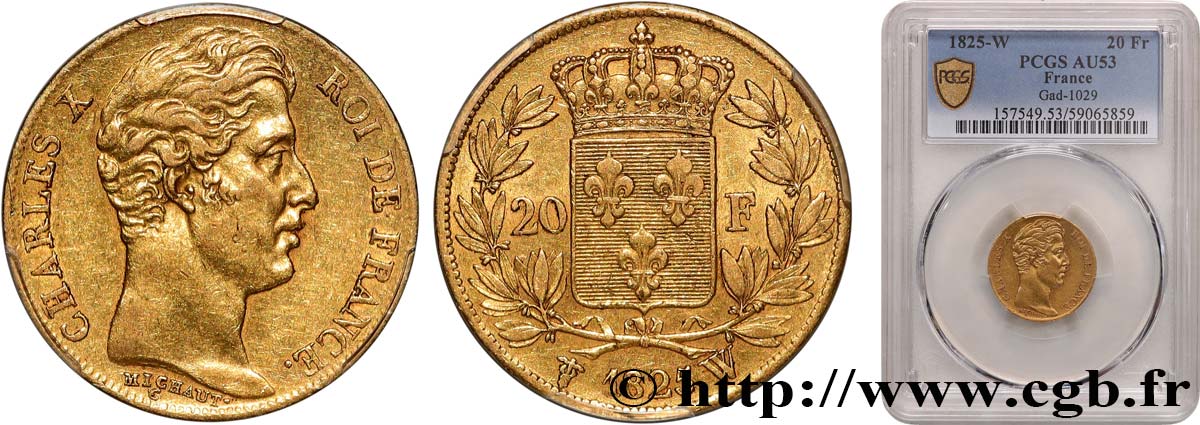 20 francs Charles X 1825 Lille F.520/2 TTB53 PCGS