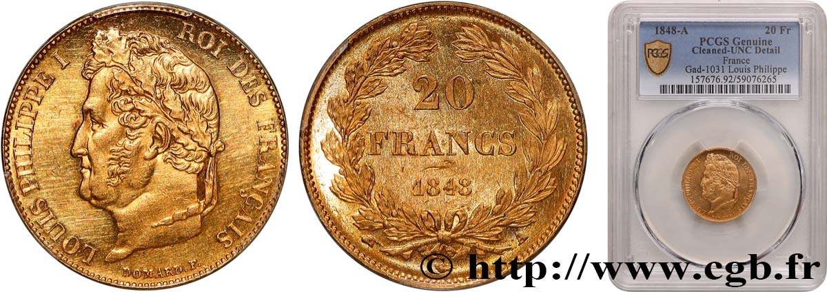 20 francs or Louis-Philippe, Domard 1848 Paris F.527/38 EBC+ PCGS