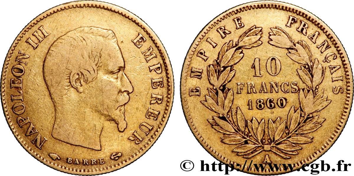10 francs or Napoléon III, tête nue 1860 Paris F.506/9 TB 