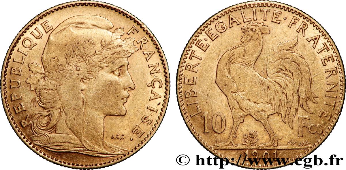 10 francs or Coq 1901 Paris F.509/5 MBC 