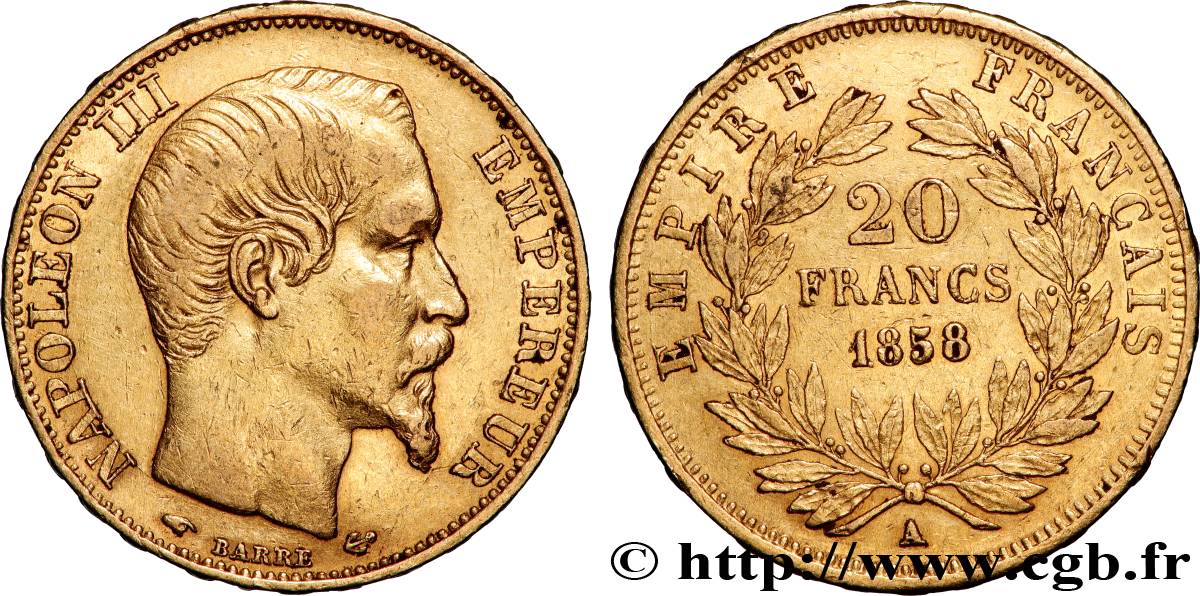 20 francs or Napoléon III, tête nue 1858 Paris F.531/13 TTB 
