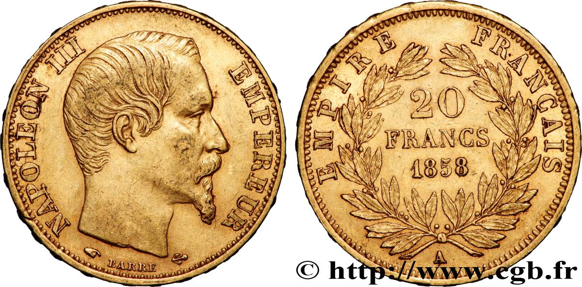 20 francs or Napoléon III, tête nue 1858 Paris F.531/13 q.SPL 