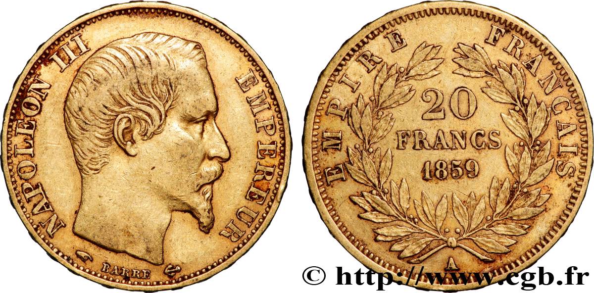 20 francs or Napoléon III, tête nue 1859 Paris F.531/15 TTB 