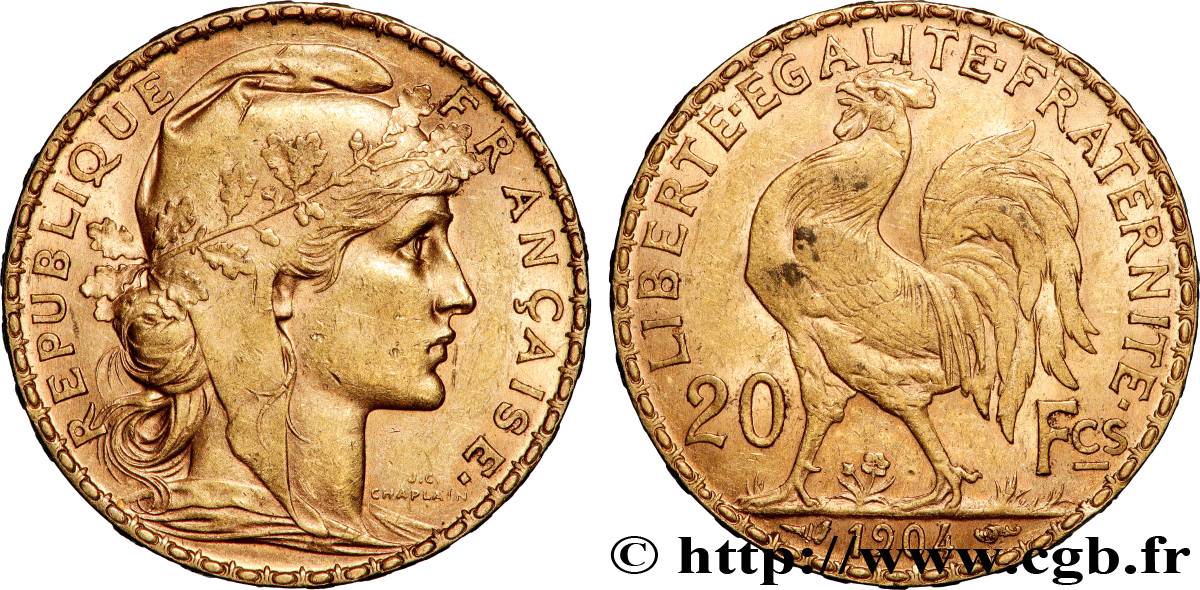 20 francs or Coq, Dieu protège la France 1904 Paris F.534/9 AU 