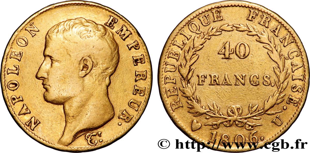 40 francs or Napoléon tête nue, Calendrier grégorien 1806 Turin F.538/4 MB 