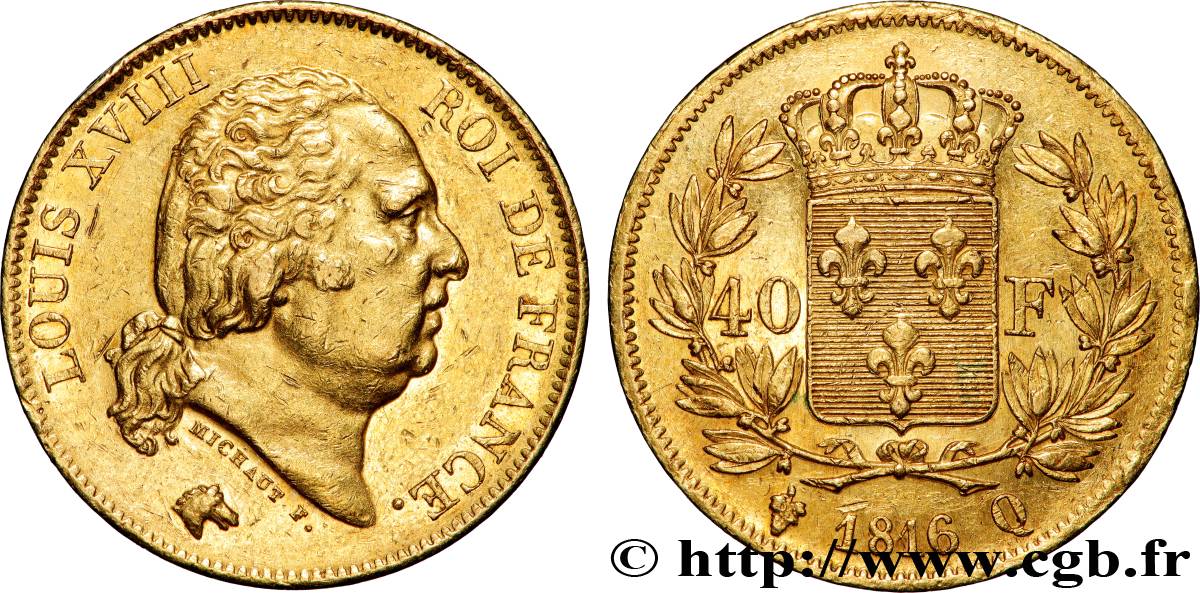 40 francs or Louis XVIII 1816 Perpignan F.542/4 TTB+ 
