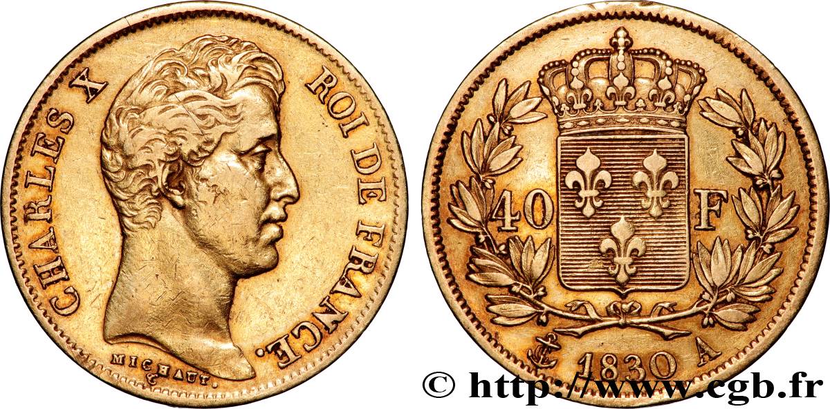 40 francs or Charles X, 2e type 1830 Paris F.544/5 MBC 