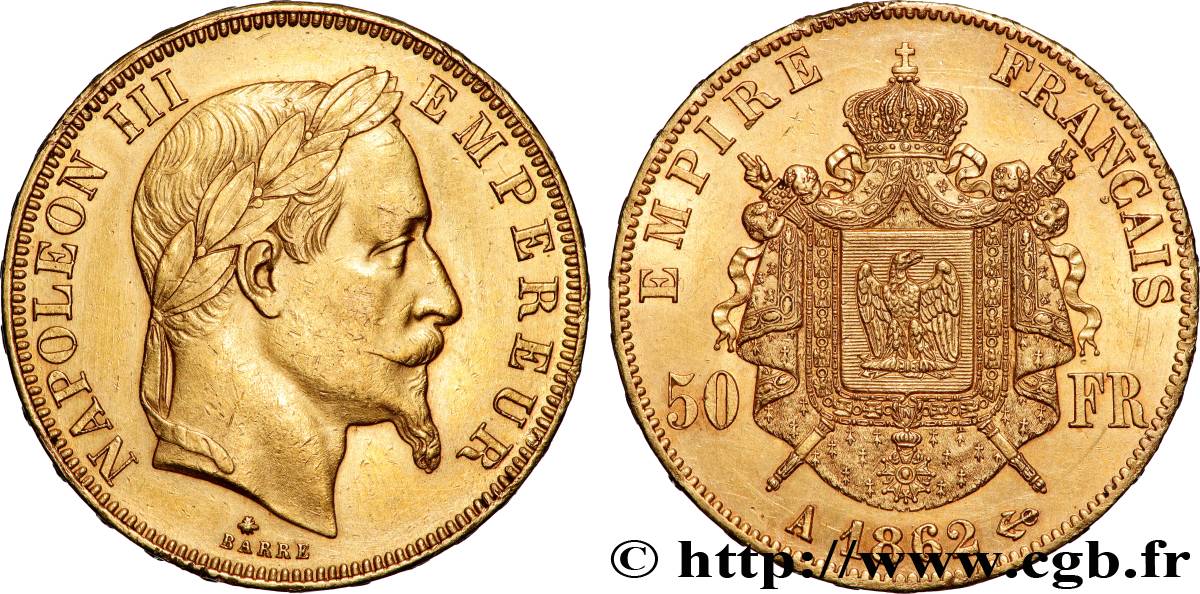50 francs or Napoléon III, tête laurée 1862 Paris F.548/1 SUP 