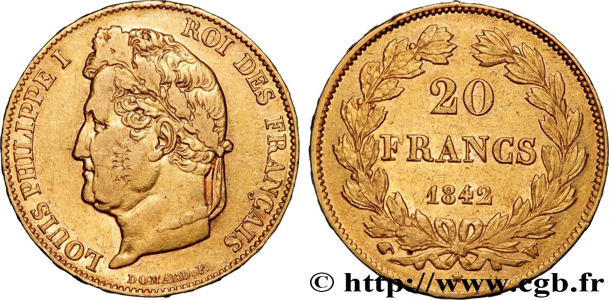20 francs Louis-Philippe, Domard 1842 Lille F.527/28 q.BB 