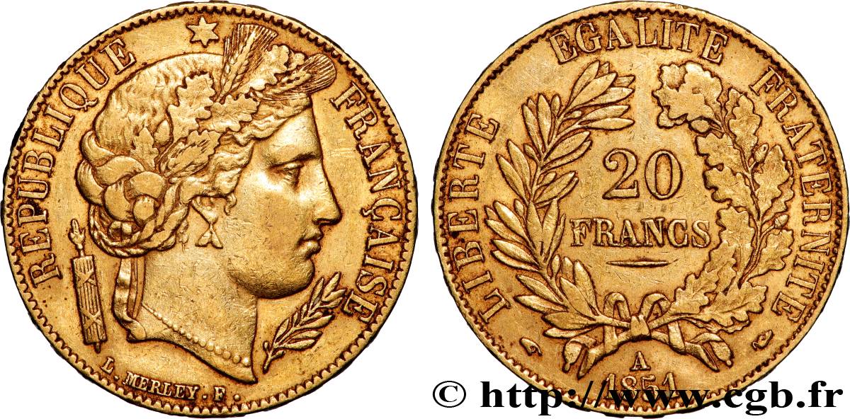 20 francs or Cérès 1851 Paris F.529/4 BB 