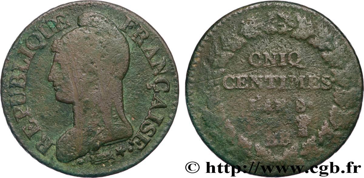 Cinq centimes Dupré, grand module, CNIQ 1800 Strasbourg F.115/121 RC 