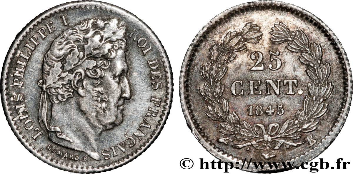 25 centimes Louis-Philippe 1845 Rouen F.167/1 TTB+ 