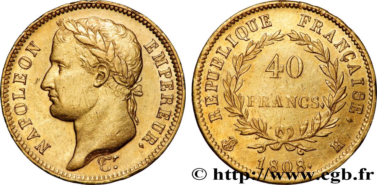 40 francs or Napoléon tête laurée, République française 1808 La Rochelle F.540/3 TTB+ 