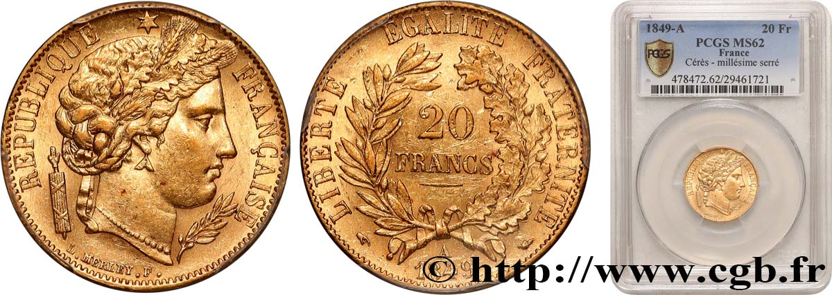 20 francs or Cérès 1849 Paris F.529/1 SUP62 PCGS