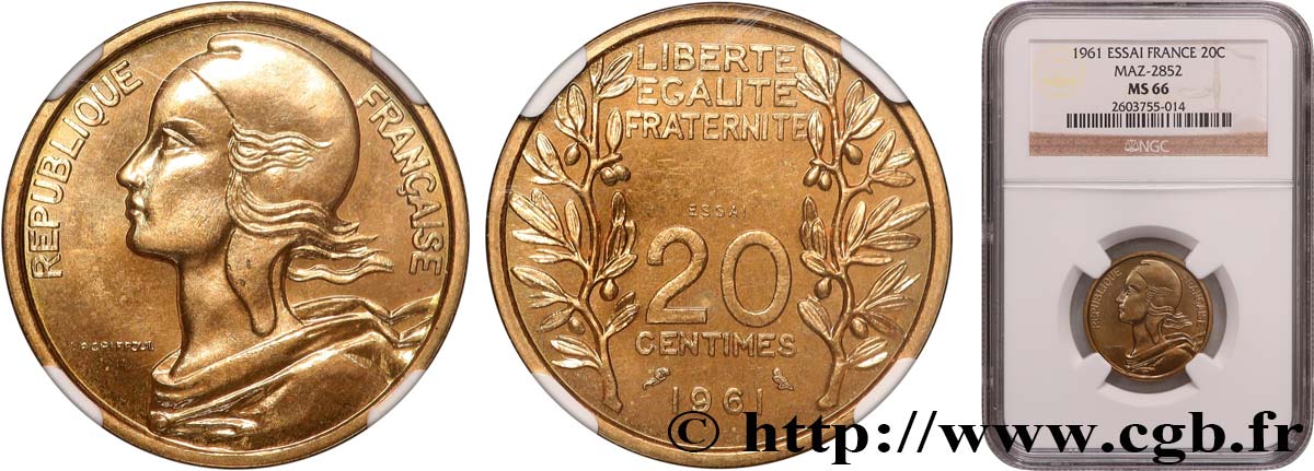 Essai du concours de 20 centimes par Lagriffoul 1961 Paris GEM.55 10 FDC66 NGC
