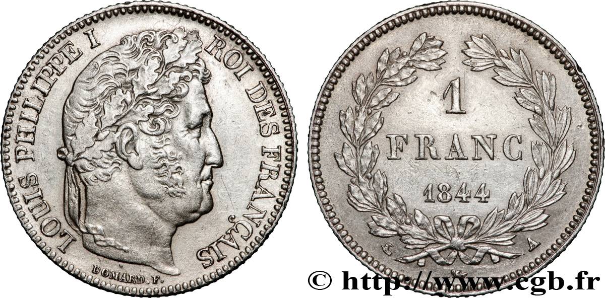 1 franc Louis-Philippe, couronne de chêne 1844 Paris F.210/95 fVZ 