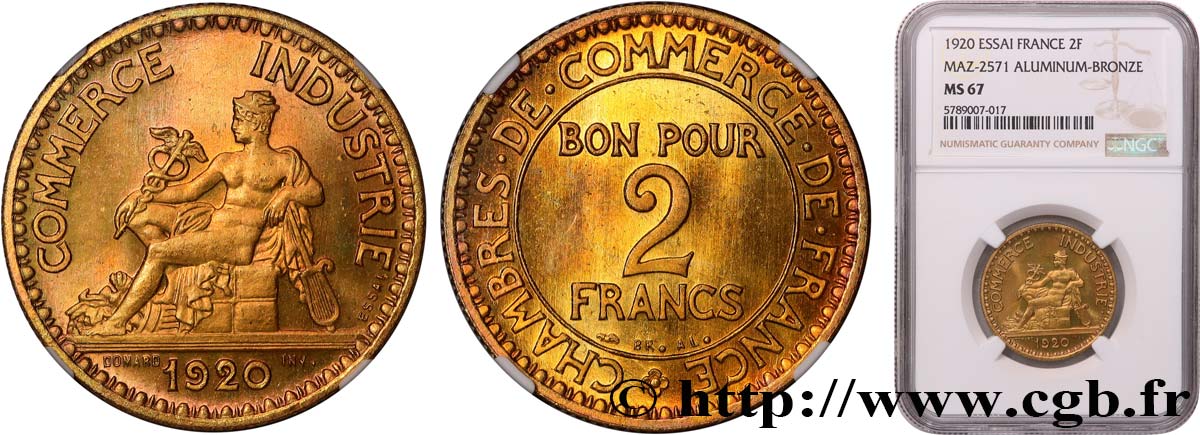 Essai de 2 francs Chambres de Commerce 1920 Paris F.267/1 FDC67 NGC