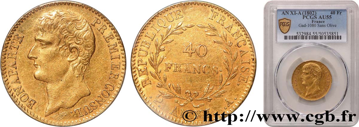 40 francs or Bonaparte Premier Consul 1803 Paris F.536/1 SUP55 PCGS
