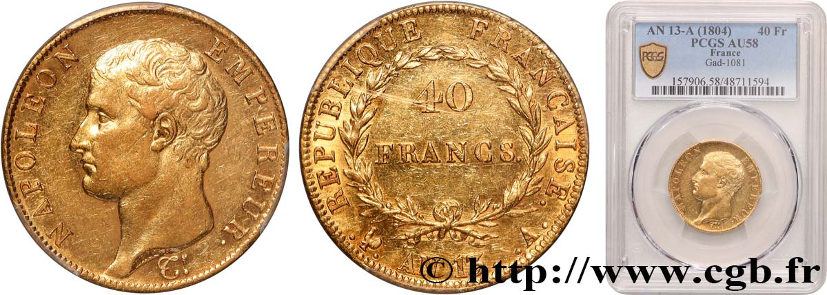 40 francs or Napoléon tête nue, Calendrier révolutionnaire 1805 Paris F.537/1 SUP58 PCGS