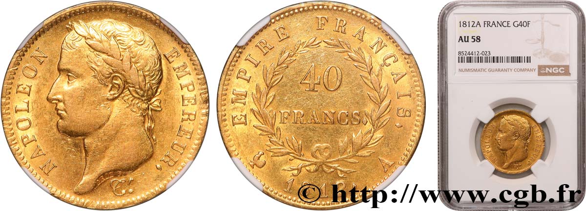 40 francs or Napoléon tête laurée, Empire français 1812 Paris F.541/9 SUP58 NGC