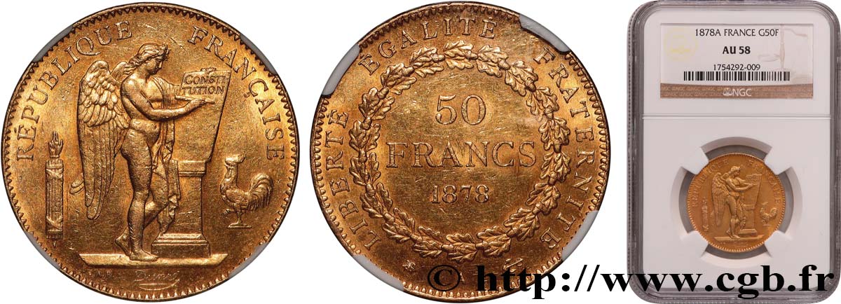 50 francs or Génie 1878 Paris F.549/1 SUP58 NGC