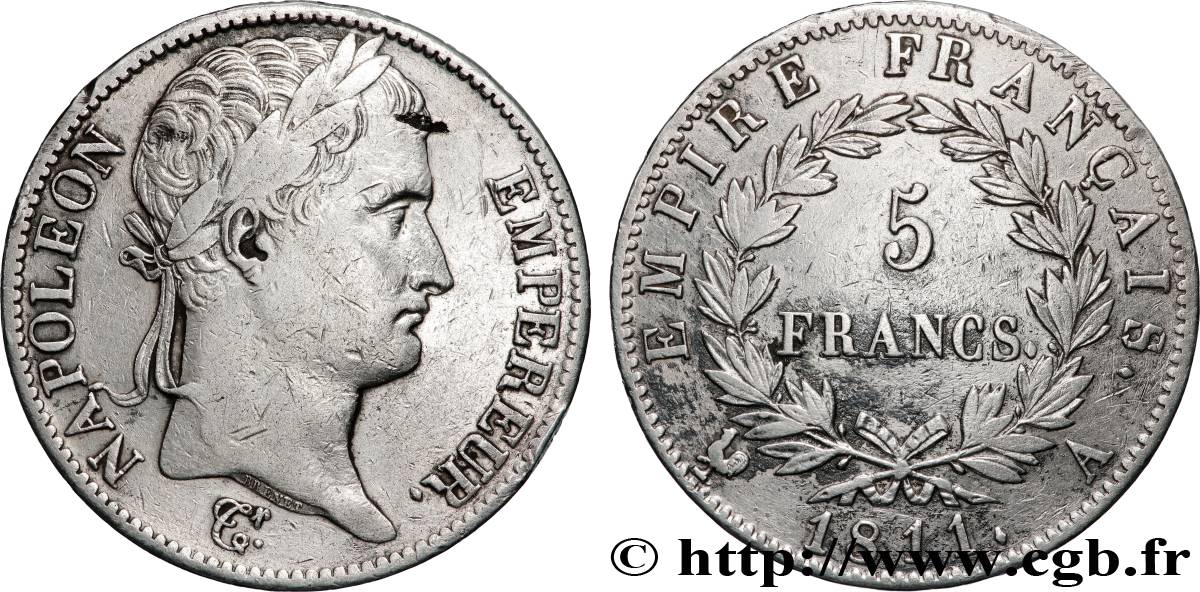 5 francs Napoléon Empereur, Empire français 1811 Paris F.307/27 XF 
