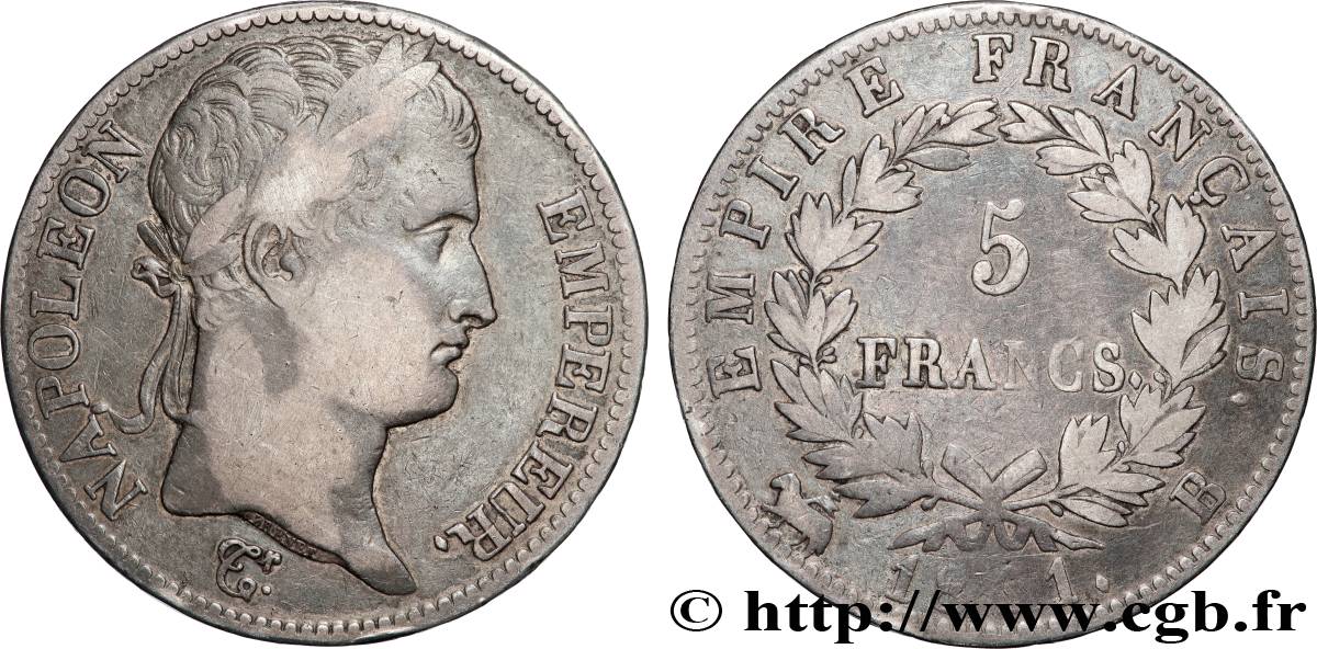 5 francs Napoléon Empereur, Empire français 1811 Rouen F.307/28 BC+ 