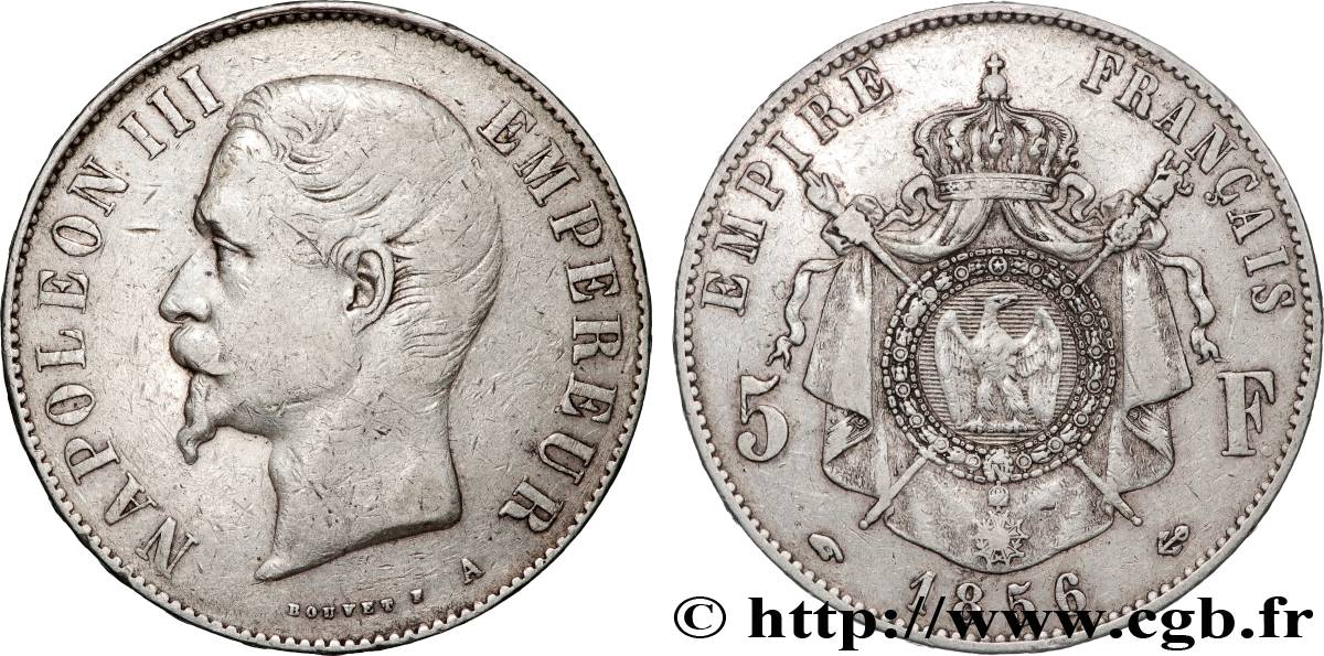 5 francs Napoléon III, tête nue, petit A 1856 Paris F.330/7 VF 