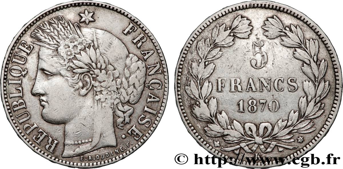 5 francs Cérès, sans légende 1870 Bordeaux F.332/5 TB+ 