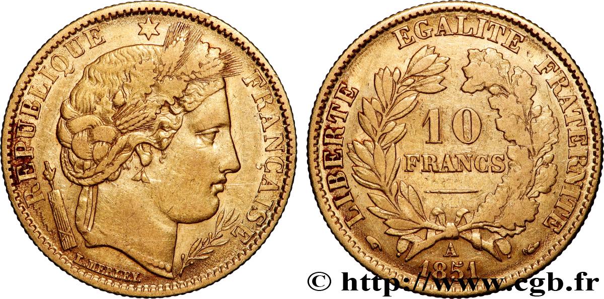 10 francs or Cérès, IIe République 1851 Paris F.504/3 TTB 
