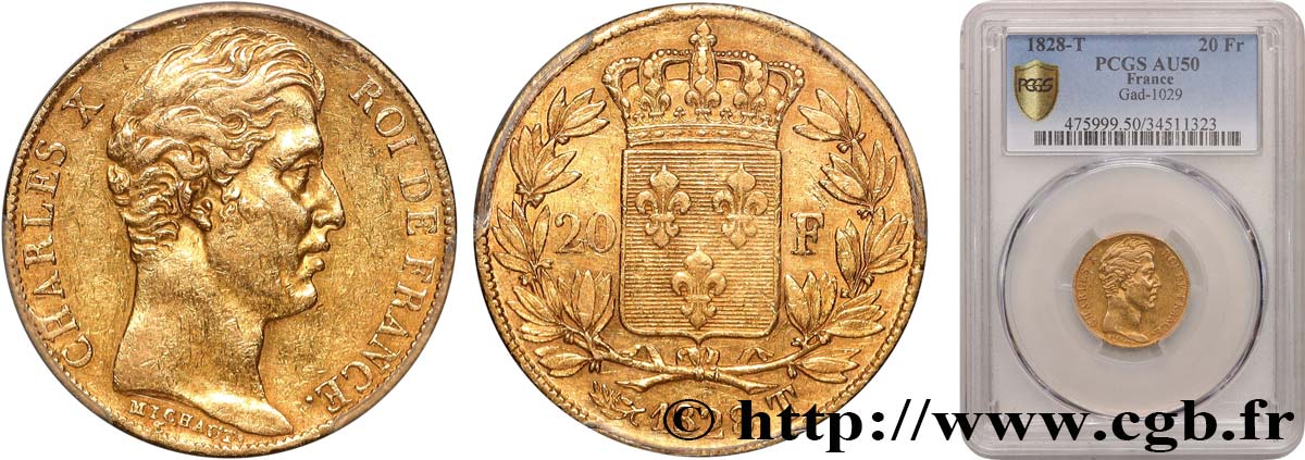20 francs or Charles X 1828 Nantes F.520/9 TTB50 PCGS