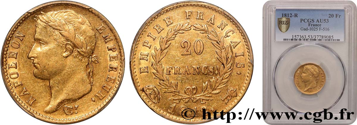 20 francs or Napoléon tête laurée, Empire français 1812 Rome F.516/27 TTB53 PCGS