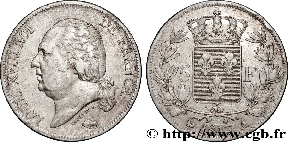 5 francs Louis XVIII, tête nue 1817  Paris F.309/14 TTB 