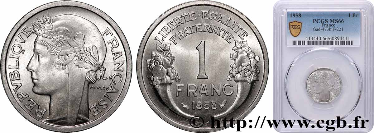 1 franc Morlon, légère 1958  F.221/21 FDC66 PCGS