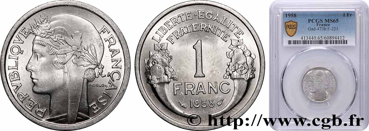 1 franc Morlon, légère 1958  F.221/21 FDC65 PCGS